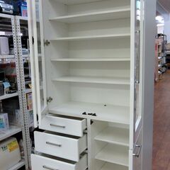 エナメル 食器棚 大型 幅88×奥42×高210cm キッチン 収納 家具 ホワイト/