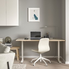【IKEA】SKARSTA スカルスタ デスク 昇降式, ベージュ/ホワイト160x80 cm - 家具