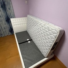 シングルベッド レザー調 ホワイト マットレス付き