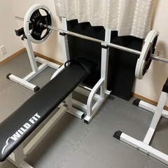 【引取先決定済】フォールディングジムセット 白ラバー 【ホワイト】 (100kg ) ベンチ スタンド バーベルダンベルセット