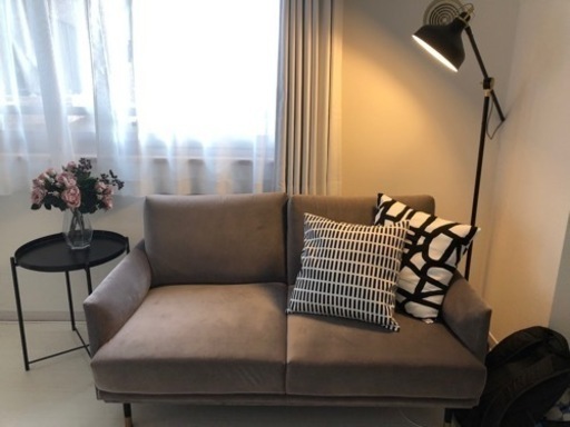 LOWYAベルベットソファ IKEAスキンラグ クッションセット