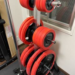 IROTEC　ラバーバーベル　プレート　140kg　セット　スタンド付き