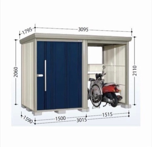 【中古品】TAKUBO タクボ物置 駐輪場付き 高さ2110×幅3095×奥行1795mm 鍵付き 解体済み 中古品】TAKUBO タクボ物置 駐輪場付き 高さ2110×幅3095×奥行1795mm 鍵