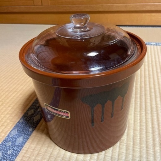 常滑焼 久松窯 かめ 切立 ガラス蓋付き　3号相当