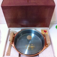 【値下げ】未使用　純銅クッキングパン　ガラス蓋　箱付き　銅鍋