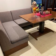 宇都宮でオシャレな家具を探すなら『オトワリバース！』シギヤマ家具 リビングダイニングテーブルセット 3点セット ブラウン 昇降式テーブル 中古品