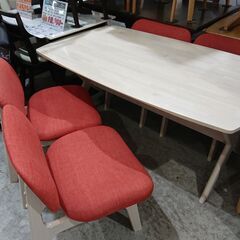 価格見直しました！ニトリ｜RELAX｜リラックス160｜ホワイトウォッシュ/オレンジ｜リビングダイニング5点セット