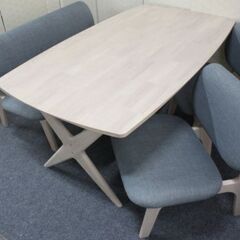 ニトリ リラックス リビングダイニング4点セット テーブル/チェア×2/ベンチ 幅160 グレー NITORI  中古家具 店頭引取歓迎 R4728)