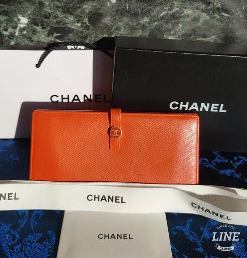 ✨正規品✨良品✨CHANEL　ココボタン　長財布✨オレンジ