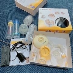 medela 電動搾乳機セット　消毒済哺乳瓶もお付けします