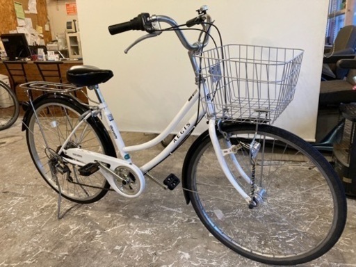 子供乗せ付き 自転車 27インチ LEDオートライト 6段変速 ホワイト