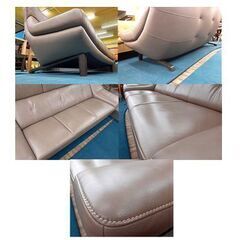 札幌発【カリモク ソファ3人掛 ZU4603 グレージュ モカブラウン】本革 オーク材 カリモク家具人気No.1 3人掛けソファ 3人用ソファ Karimoku