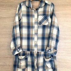 【美品】130 チェック シャツ 青 ブラウス 女の子 子供服