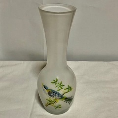 58.鳥の絵のガラスの花瓶