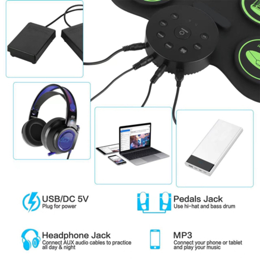 ポータブル電子ドラム、9パッド、2ペダル、誕生日プレゼント