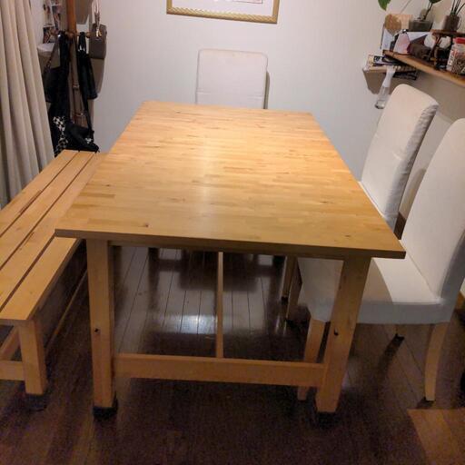 最終値下げ！IKEA６人掛けダイニングテーブル美品！！！椅子3脚とベンチ付