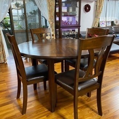 【ネット決済】ダイニングテーブルセット　丸型テーブル　椅子4脚