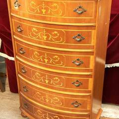 アンティーク 象嵌6段チェスト 木製 クラシカル ロココ調 (検索)ロイズ アンティークス★買取帝国 志木店