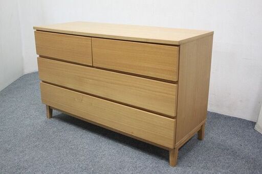 希少廃盤品 無印良品 タモ材 3段ワイドチェスト 幅115cm 衣類収納 リビング MUJI 収納家具 中古 店頭引取歓迎 R4770)