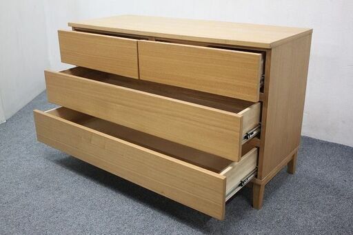 希少廃盤品 無印良品 タモ材 3段ワイドチェスト 幅115cm 衣類収納