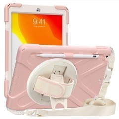【iPad7/8th 10.2 ケース360度回転】ピンク