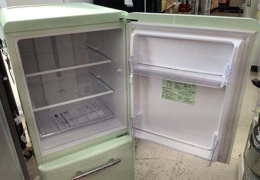 EDION/エディオン 2ドア冷蔵庫 レトロデザイン パステルグリーンカラー