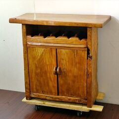 山口)下松市より　木製カウンター 無垢材 開き戸 収納2段 幅1...