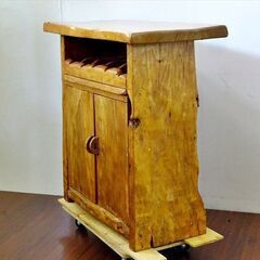 山口)下松市より 木製カウンター 無垢材 開き戸 収納2段 幅119×奥行47 