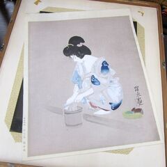 額装 木版画 伊東深水 「浴後」モモセ版画 美人画 手摺 札幌市北区