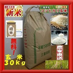 ★令和３年度新米三重県産コシヒカリ 玄米３０㎏★農家保有米★精米無料
