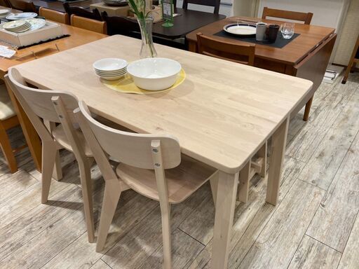 中古　IKEA／イケア　ダイニング5点セット　バーチ無垢材