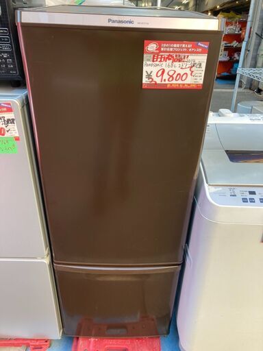 ☆中古 激安！！￥9,800！！＜目玉商品！＞Panasonic　パナソニック　168㍑2ドア冷蔵庫　家電　2014年製　NR-B177W-T型　幅48cmｘ奥行59cmｘ高さ　【BBL092】