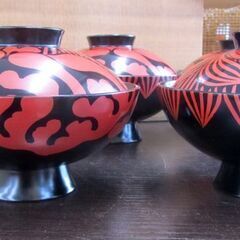 会津塗 朱磨 菊桐 吸物椀 5客 木製 漆器蓋物椀 お椀 箱