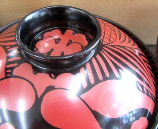 河和田塗 御吸物椀 溜塗 菊の葉 5客入り 箱入り（CHINESE KACHO