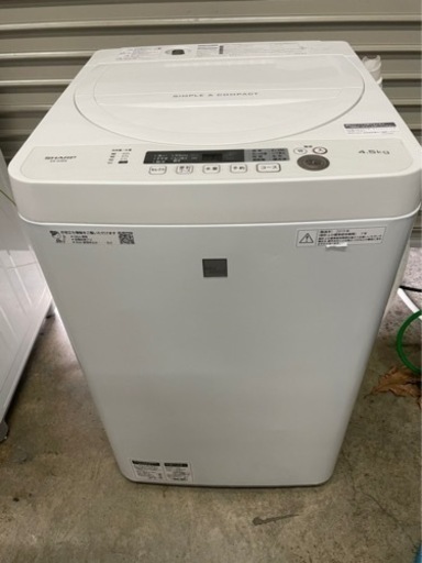 y998　分解清掃済み　SHARP　2019年　4.5kg洗濯機　ES-G4E6　シャープ