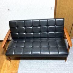 極美品 カリモク60 Ｋチェア 2シーター ブラック レザー K...