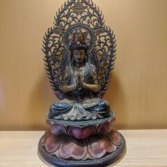 価格交渉可】美術品 観音坐像 （台座を含み背光上端まで約50cm）