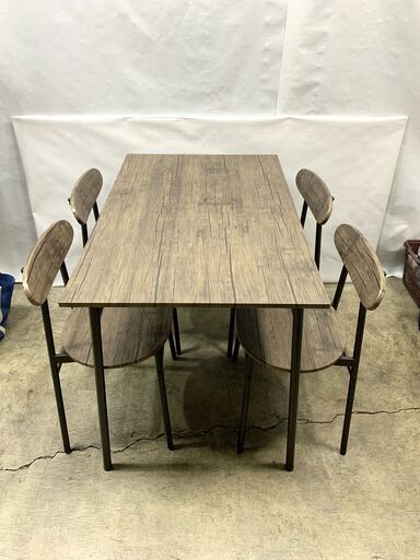 極美品 ダイニングテーブル 5点セット  4人掛け 木目 × スチール テーブル 椅子 シンプル おしゃれ C