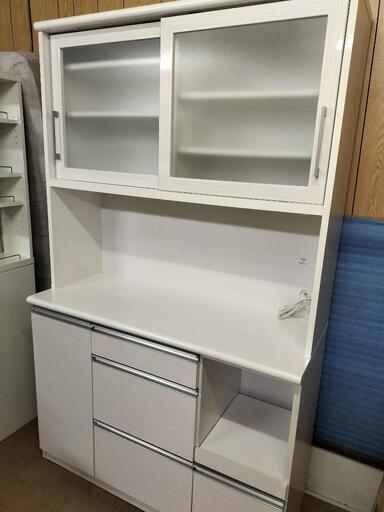 クラフトコガ キッチンボード 食器棚 幅120cm 白 ホワイト キッチン収納 収納棚 キッチンボード コンセント付 中古品