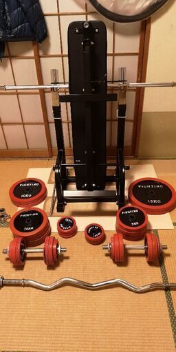 ベンチプレス&wバー　ウエイトトータル１３０キロ