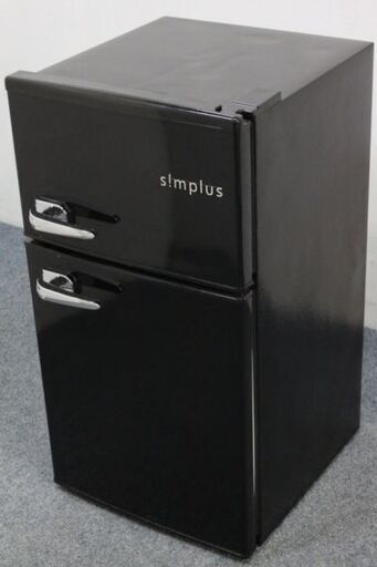 レトロ調2ドア冷凍冷蔵庫 ブラック 85L バーハンドル SP-RT85L2-BK 2021年製 simplus/シンプラス  中古家電 店頭引取歓迎 R4825)