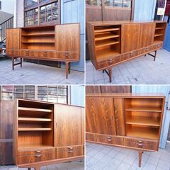 デンマーク製のローズウッド材を使用したサイドボードです。北欧らしいシンプルなデザインが特徴的なおしゃれなビンテージ北欧家具。浅めの奥行ながら収納力もあるリビングボードです♪BL235