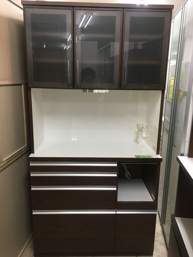 河口家具　3枚扉　キッチンボード　レンジ台　食器棚　システムキッチンボード　作業台付　おしゃれ　レトロ　堺市　石津