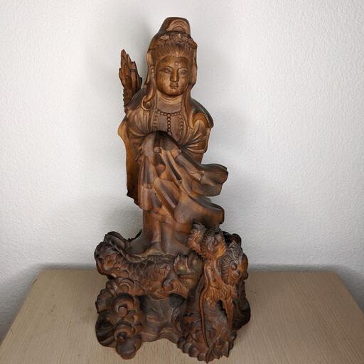 ご了承ください仏教美術 唐木紫壇製 龍上観音菩薩像 仏像 置物 N 5197A