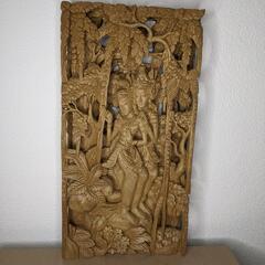 【価格交渉可】ラーマヤナ物語 ラーマ＆シータ 木彫りのレリーフ 