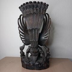 価格交渉可】ヴィシュヌ神とガルーダ像 木彫り（黒檀）