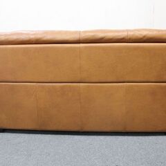 ニトリ ３人掛け本革ソファ 皮革 牛革 キャメル ファミリー モダン NITORI  中古家具 店頭引取歓迎 R4864)