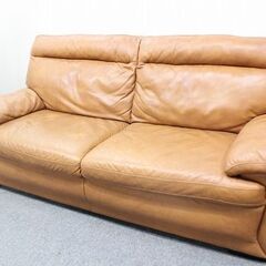 ニトリ ３人掛け本革ソファ 皮革 牛革 キャメル ファミリー モダン NITORI  中古家具 店頭引取歓迎 R4864)