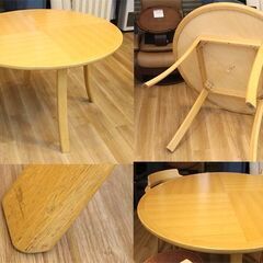 (Y)北大前! 札幌 引取 CONDE HOUSE/カンディハウス ルントオム 丸テーブル アームチェア ダイニング5点セット ナラ オーク 楢材 木製 中古②