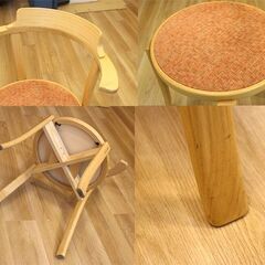 (Y)北大前! 札幌 引取 CONDE HOUSE/カンディハウス ルントオム 丸テーブル アームチェア ダイニング5点セット ナラ オーク 楢材 木製 中古②